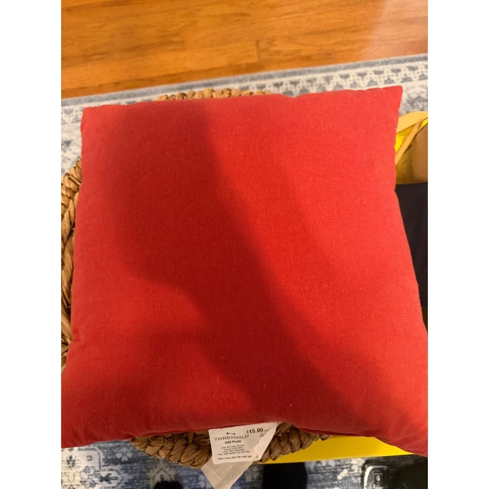 Red Square Pillow Home For The Holidays Embroidered Christmas Accent